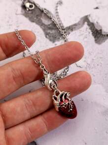 قلادة خفاش قلب جوتيك عتيقة - قلادة قلب وخفاش جوتيك عتيقة - من الفولاذ المقاوم للصدأ المتين، خالي من النيكل، مناسب للهالوين والملابس اليومية - فكرة هدية فريدة للأصدقاء والعائلة