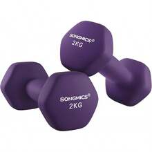 SONGMICS Juego de 2 mancuernas, mancuernas hexagonales, revestimiento de neopreno, entrenamiento de fuerza, entrenamiento, fitness, para casa - 2 x 2 kg, Violeta Ceniza - Ver 8