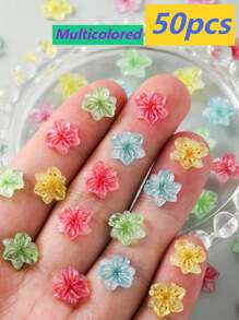 10PCS/30PCS/50PCS/100PCS Colorful Flower Herb Nail Jewelry Multi-Color Mixed Color Transparent Aurora Cherry Blossom Rhinestones Nail Accessories Large Flat Acrylic Nail Decorations 3D Gradient Smudged Cherry Blossom Design Cute Nail Jewelry Resin Nail Art Supplies Women Girls Nail Art Accessories DIY Leisure Art Nail Salon Japanese And Korean Style German And British Style Nail Decorations