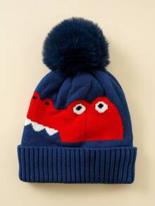 1 件儿童恐龙图案帽子，幼儿男童女童单球针织帽，适合秋冬季日常使用 - 彩色 - 查看 5