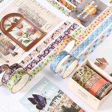 5 卷花卉印花和纸胶带，适用于 DIY、装饰、礼品包装、剪贴簿、规划师、派对装饰、学校用品、返校 - 彩色 - 查看 8