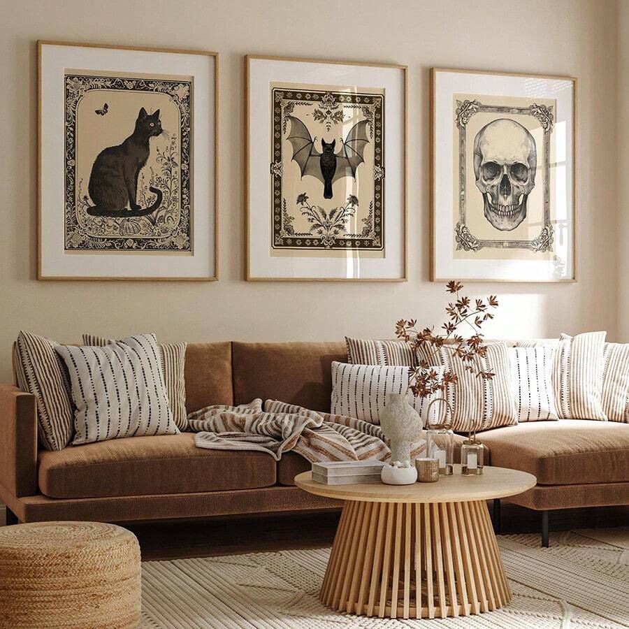 1 件复古万圣节壁画蝙蝠骨架印刷帆布画恐怖季节海报古董黑暗恐怖万圣节装饰适用于卧室、客厅或宿舍房间装饰无框