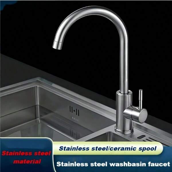 1 pieza Grifo de cocina de acero inoxidable de alta calidad, grifo de agua fría y caliente para fregadero de cocina, grifo giratorio 360° a prueba de salpicaduras, grifo de acero inoxidable para lavabo de baño