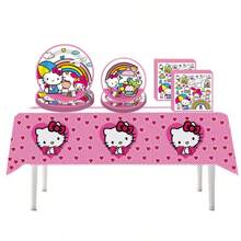 Sanrio Sanrio 41 Stück Hello Kitty Party Dekoration Hello Kitty Rosa Kitty, einschließlich 1 Stück Tischdecke, 20 Stück 7 Zoll Teller und 20 Stück 6,5 Zoll Servietten, Themen Geburtstags Party Dekoration Geschenksets