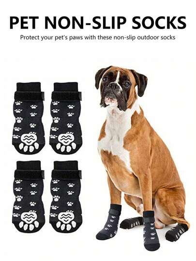 4 st halkfria hundstrumpor, mjuka justerbara tassskydd, hundskor, husdjursskor, hundkattstrumpor, halkfria inomhus utomhus dubbelsidiga tassskydd, lämpliga för små, medelstora och stora hundar, svarta, andningsbara hundtassskydd utomhustillbehör