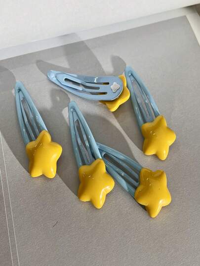 5pcs Cute Yellow Star Hair Clips - Girls' Creative Resin Five-Pointed Star Hair Clips, Claw Clips, Hair Claws, Clips For Hair, Hair Slide, Hair Barrettes, Accessories Y2k