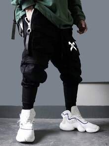 Men Street Utility Loose Waist Detachable Multipurpose Drawstring Pants, Cargo Pants, Fall - Black - View 3