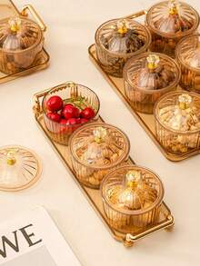 1 Set New Fashionable Design Candy Box With Sealed Lid, Household Storage Container For Candy, Nuts, Snacks, Cookies - Gold - View 5