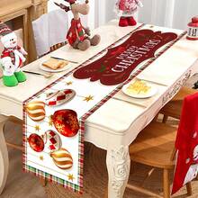 1pc/270pcs Christmas Table Runner, Colorful Christmas Ornament Design Table Runner, Polyester Material, 35x181cm, Winter Christmas Home Party Gathering, Restaurant Living Room Table Center Decor, Indoor Outdoor Dining Table Center Decor, Room Decor, Home Decor, Kitchen, Decorative Style, Kitchen Decor, Room Decor, Christmas Decoration