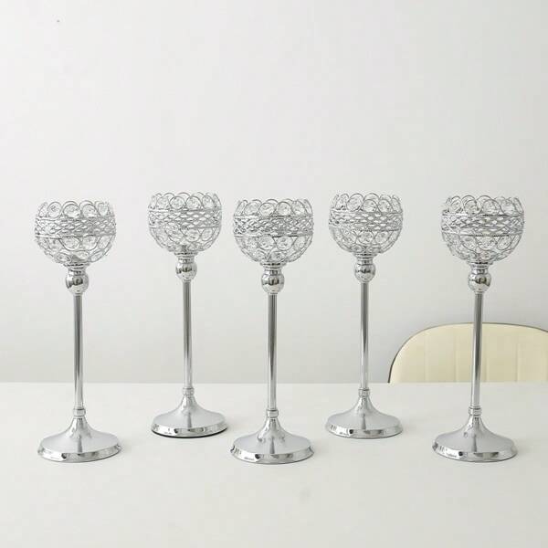 5pcs Gold/Silver Crystal Candle Holder, Tea Light Candle Holder For Wedding Decoration, Party Birthday Center Decoration Living Room Dining Room Center Decoration, Best For Christmas