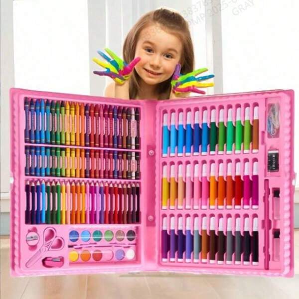 208pcs/Set Children's Watercolor Painting Set, Including Illustration Books, Crayons, Colored Pencils Set And Painting Books (Random Box Pattern, So Accessories Are Randomly Combined And Shipped)