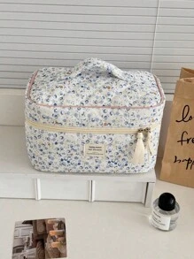 1 Pieza/Set Bolsa de Maquillaje Floral de Pana Organizador Cosmético Multifuncional Portátil con Cierre de Cremallera para Cosméticos, Cuidado de la Piel, Lápiz Labial, Brochas, Crema de Manos, Auriculares, Monedas, Llaves, Artículos Pequeños para Uso en el Hogar, Viajes, Vacaciones y Escuela - Bolsa de Maquillaje, Bolsa de Aseo, Accesorios de Viaje, Regalos para Damas de Honor, Mamá, Cumpleaños, Amigos y Maestros
