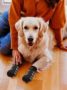 4 件防滑狗袜，柔软可调节宠物爪子保护套，狗鞋，宠物鞋，狗猫袜，防滑室内外双面宠物爪子保护套，适用于小型、中型和大型犬，黑色，透气狗爪套户外配件 - 黑色 - 查看 12