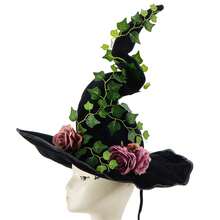 Halloween Witch Hat Gothic Flower Climbing Vine Wizard Hat Pointed Cap For Adults, Cosplay Costume Accessories - màu đen - Xem 2