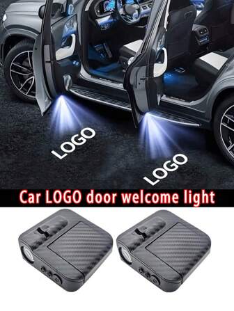 2Pcs Super Bright LED Door Projector Light - Wireless Welcome Sign Light With Courtesy Step Lighting - Easy Installation No Drilling Design (No Batteries) - Universal Ghost Light Fits Most Cars/SUVs - Durable ABS Housing - Plug And Play OEM Light Replacement - Cool Car Accessories Gifts For Men