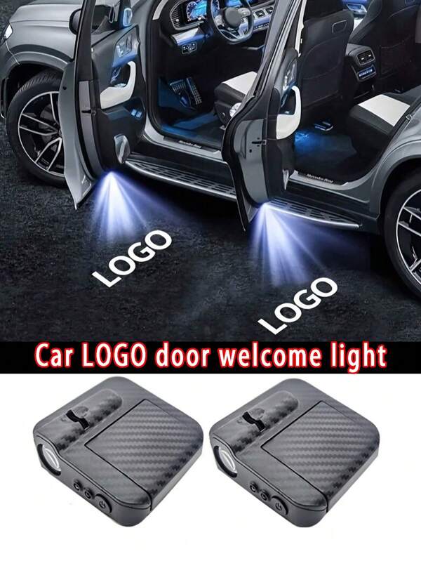 2Pcs Super Bright LED Door Projector Light - Wireless Welcome Sign Light With Courtesy Step Lighting - Easy Installation No Drilling Design (No Batteries) - Compatible With Toyota, BMW, Mercedes-Benz, Audi, Kia, Nissan, Peugeot, - Universal Ghost Light Fits Most Cars/SUVs - Durable ABS Housing - Plug And Play OEM Light Replacement - Cool Car Accessories Gifts For Men