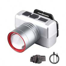 户外高亮度可充电头灯，带传感器、电量显示、变焦功能、长电池寿命 LED 头灯，适用于露营、徒步旅行、洞穴探险、钓鱼、狩猎