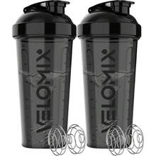 2 Pack 28oz Fitness Shaker Bottles With Stainless Steel Whisk Balls, Leakproof Protein Mixer Cup For Gym Workout School Travel, Includes Cleaning Brush & Wide Mouth Design For Easy Mixing - 9) Black Set - 查看 1