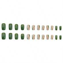 24PCS Green Glitter Wave Line Press-On Nails, Reusable, Minimalist Chic Design For Daily/Party Looks, 2025 Fashionable Nail Art (High-End Aesthetic, Easy Apply)