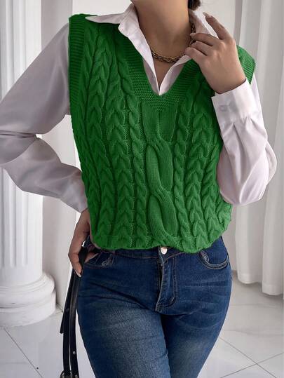 NZZOF 休闲百搭纯色V领粗针织背心（不含衬衫）
