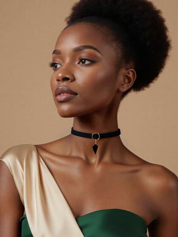 1pc European & American Punk Style Choker Necklace With Geometric Pendant, Sexy Clavicle Chain