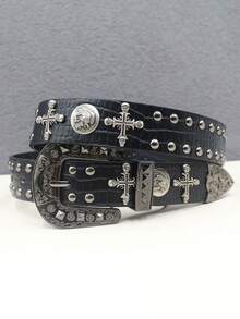 全新鳄鱼纹重金属铆钉朋克男士腰带摇滚铆钉牛仔腰带男式牛腰带 Y2K - 彩色 - 查看 7