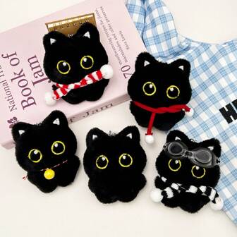 1 stuk schattige pluche zwarte kat cartoon dier, geschikt voor alle seizoenen cadeau souvenir auto accessoires tas bedel school dier gothic Y2K