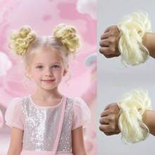 2 PIEZAS Pieza de cabello ondulado rizado sintético para moño de niños, extensiones de cabello corto, adecuado para que los niños usen pelucas, rosquillas, moños de cabello, accesorios para el cabello de niñas y diademas