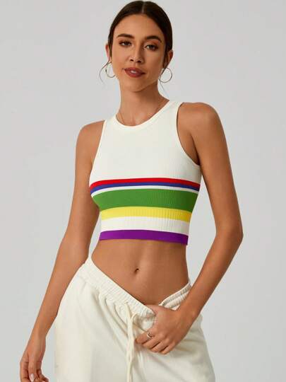 NcmRyu 1pc Seamless Fashionable Casual Daily Shaping Sleeveless Yoga Sports Tank Top For Women, Spring/Summer