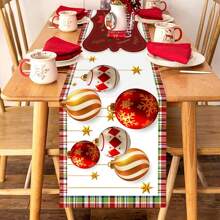 1pc/270pcs Christmas Table Runner, Colorful Christmas Ornament Design Table Runner, Polyester Material, 35x181cm, Winter Christmas Home Party Gathering, Restaurant Living Room Table Center Decor, Indoor Outdoor Dining Table Center Decor, Room Decor, Home Decor, Kitchen, Decorative Style, Kitchen Decor, Room Decor, Christmas Decoration