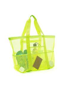 1个超大网眼沙滩包 - 防沙游泳手提袋，超大容量，适合家庭使用，可折叠轻便，带拉链和额外口袋，可装玩具和沙滩度假必需品 - 彩色 - 查看 14