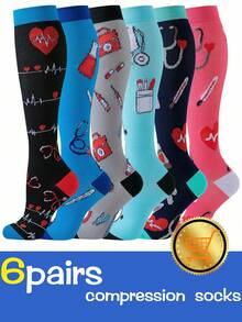 1/6 Pairs Women Medical Style Doctor/Nurse Compression Sports Socks - Multicolor - View 3