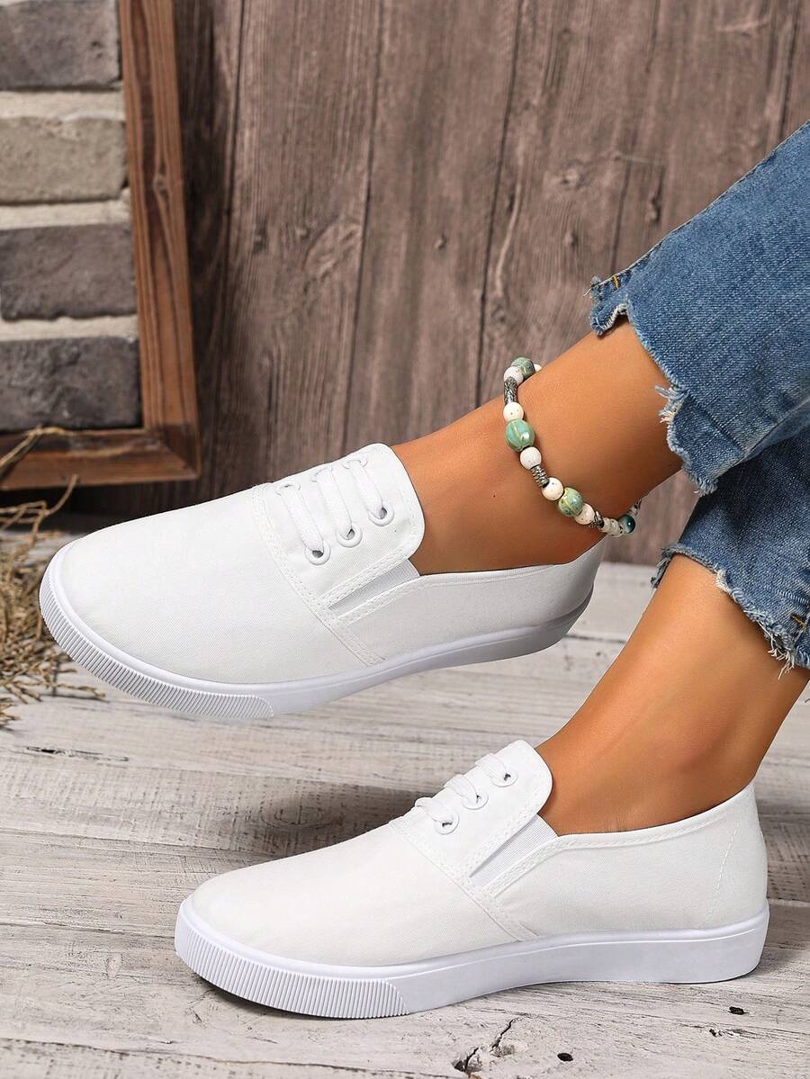 女士休闲平底鞋 - 透气面料，柔软衬里，简约圆头设计，四季舒适 - 黑色和白色，日常穿着，时尚，适合办公室