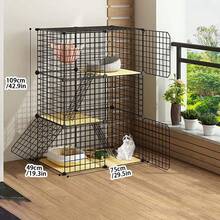 2-Tier Cat Cage With Litter Box, Indoor Cat House, Small Pet Supplies - Multicolor - View 8