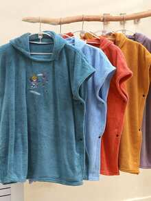 1 件卡通图案连帽刺绣冲浪斗篷儿童换尿布巾、浴袍、浴巾、温暖速干泳池游泳沙滩巾带帽温暖柔软超细纤维浴袍毛巾多种颜色可选复活节礼物、万圣节、圣诞节礼物、浴室装饰、浴室配件、秋冬毛巾