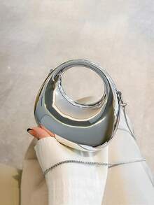 MIYIN Bolso de mano con forma de luna creciente de acrílico con espejo, bolso de mensajero con cadena versátil y de moda para teléfono móvil, auriculares, regalo de San Valentín, regalo de cumpleaños, aniversario, bolso elegante para mujeres para fiestas, bodas, bailes de graduación, cenas/banquetes - Plateado - Ver 9