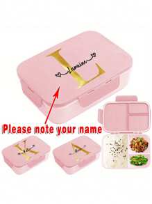 Customized Name Portable Bento Box Triple Grid Style Lunch Box Built-In Utensils Fork Spoon Meal Prep Container With Triple-Sided Buckle Design Flip-Top Lid For Organized Meals Ideal For Work School And On-The-Go ,Space-Saving Stylish