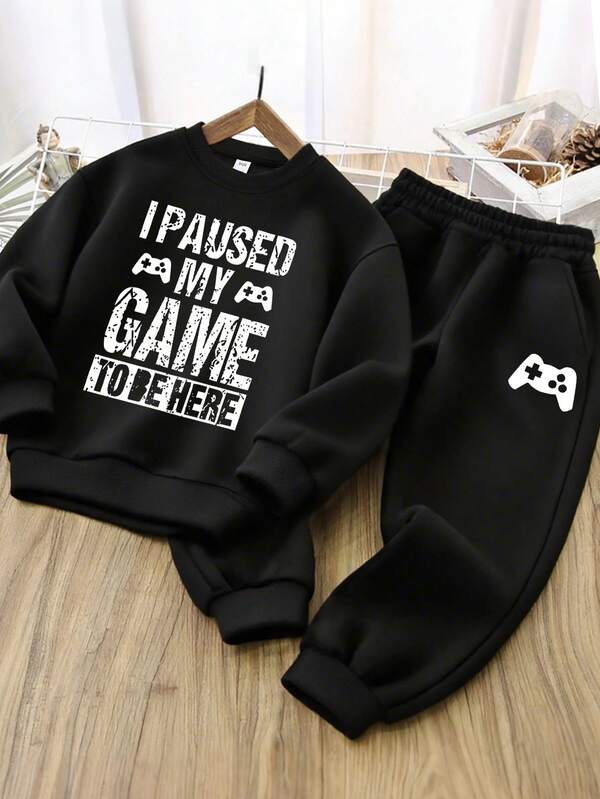 2pcs Set Boy Game - Element Sweatshirt Set, Soft Fabric, Spring & Autumn Streetwear & Game Enthusiast Party Style
