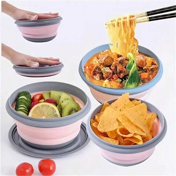 Set di ciotole pieghevoli in silicone | Accessori da cucina pieghevoli per campeggio all'aperto, scatola per il pranzo della frutta da viaggio, design a incastro salvaspazio