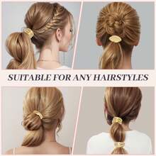 1/3 件金色发带，适合浓密头发的金属发带，优雅耐用的几何设计，金色发饰弹性好且不易损坏的马尾辫袖口夹，3 种款式盒装节日礼物 - 金色 - 查看 8