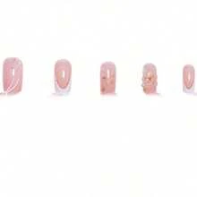 Flower Press On Nails Medium Square Fake Nails White French Tip False Nails With Floral Pearl Designs Golden Glitter Handmade Press On Nails Full Cover False Nails For Women Nail Art 24 Pcs -It Is Important For Beauties - Style10 - View 4