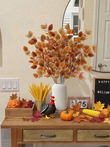 1/5/10 piezas Hojas de eucalipto de otoño artificiales, tallos de eucalipto de dólar plateado largo, ramas de hojas de otoño falsas de seda de eucalipto para decoración de otoño en interiores, hogar, acción de gracias. Decoración de otoño para dormitorio, decoración de calabaza de otoño, decoración de otoño para sala, decoración de otoño para cocina - Marrón - Ver 1