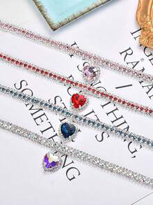 水晶心形吊坠项链，带水钻，适合猫狗，多彩公主风格宠物项圈配饰装饰，圣诞节和新年礼物，宠物三排钻石项圈带心形吊坠，可调节闪亮水钻项圈猫狗项链，适合婚礼生日派对 - 彩色 - 查看 6