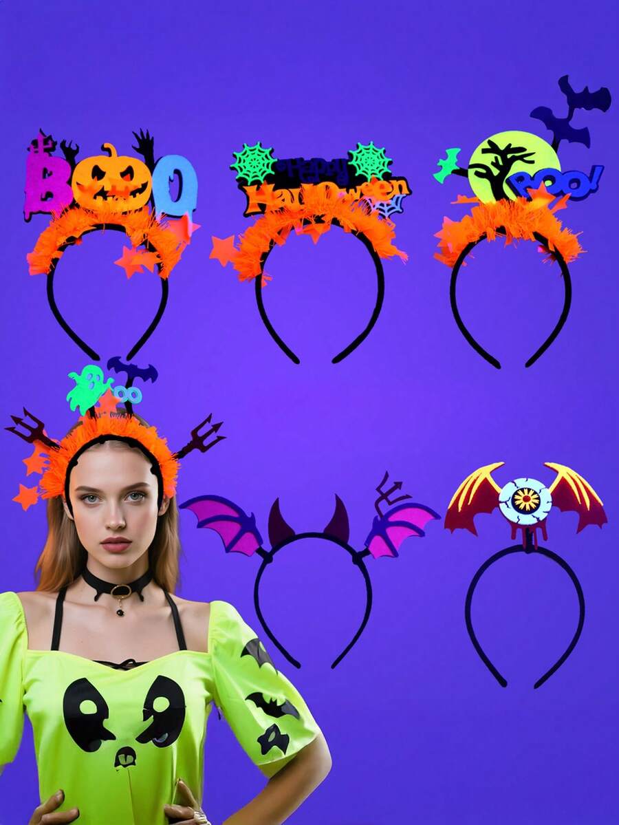 1 Stück Halloween Haarreif - Damen Party Dekoration, fluoreszierendes Kürbis- und Fledermaus-Muster, ohne Stromversorgung, geeignet für Halloween Partys, Halloween Dekorationen, Junggesellinnenabschiede und Familienfeiern