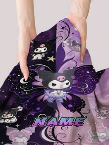 1 pezzo Coperta personalizzata a tema Kuromi autorizzata da Sanrio, morbida e delicata sulla pelle, lavabile, personalizzata in modo carino, unica e personalizzata, regalo ideale per famiglia e amici, adatta per divano, letto, sala da tè, camera da letto, soggiorno, sala da pranzo