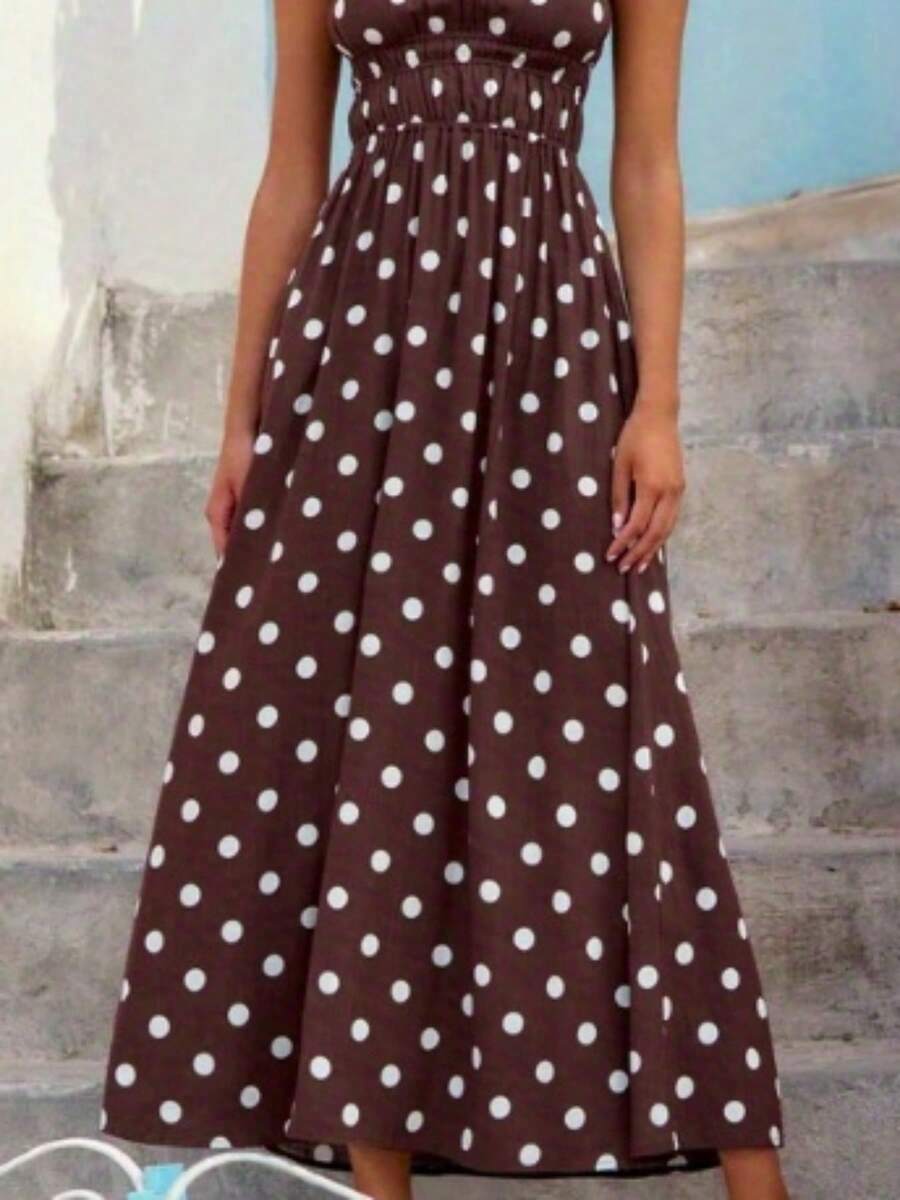 Womens Front Split Long Dress Sleeveless Spaghetti Strap Solid Color Dress Longline Cami Tops - Dark Brown - View 1