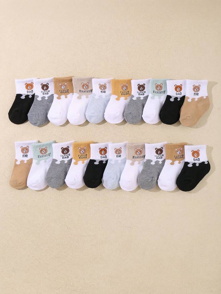20 pares de calcetines cortos con estampado de oso de colores de frutas, adecuados para otoño/invierno - Calcetines con impresión de lenguaje interactivo para padres e hijos, adecuados para bebés y niños pequeños. Nuevo producto de otoño, suave y cómodo para la piel, de uso versátil, opción ideal para estudiantes, adecuado para uso diario en otoño/invierno, regalos festivos, viajes, vuelta al colegio, reuniones familiares, Acción de Gracias y talla grande. - Multicolor - Añade 2