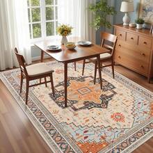 Alfombra de dormitorio de 5 x 7 pulgadas, lavable a máquina, con respaldo antideslizante para sala de estar, alfombra clásica suave, decoración de habitación infantil, azul y beige - Azul y naranja - Ver 2