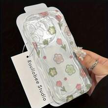 Nueva funda de TPU con diseño ondulado. Flores rosas y verdes. Compatible con phone 16 Pro. 15, 14, 13, 12, 11 Pro Plus, IP13 Pro Max/IP14 ​​Pro Max, X y XS. - Blanco - Ver 7