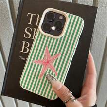 1pc TPU Material Summer Starfish Green Striped Pattern Phone Case Compatible With IPhone/ Phones,International Version, Not The Domestic Version - White - View 3